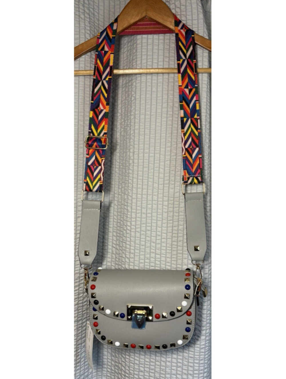 Tiny Treats Designer Rockstar Gray Leather Shoulder Cross Body Bag